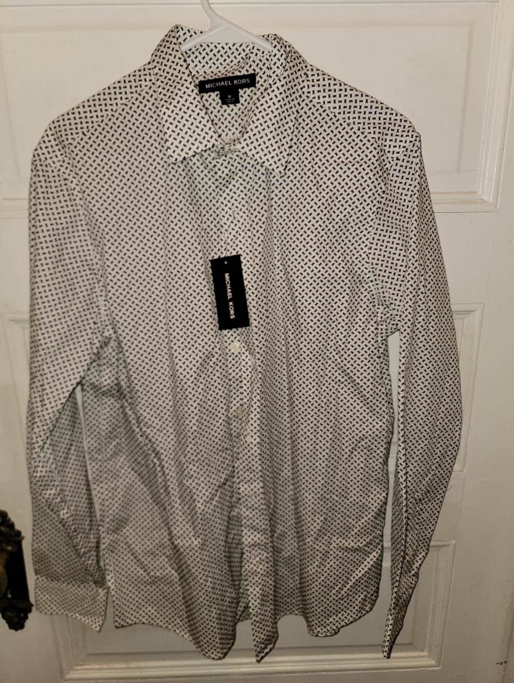 Michael Kors White Shirt with Black Diamond Print Medium